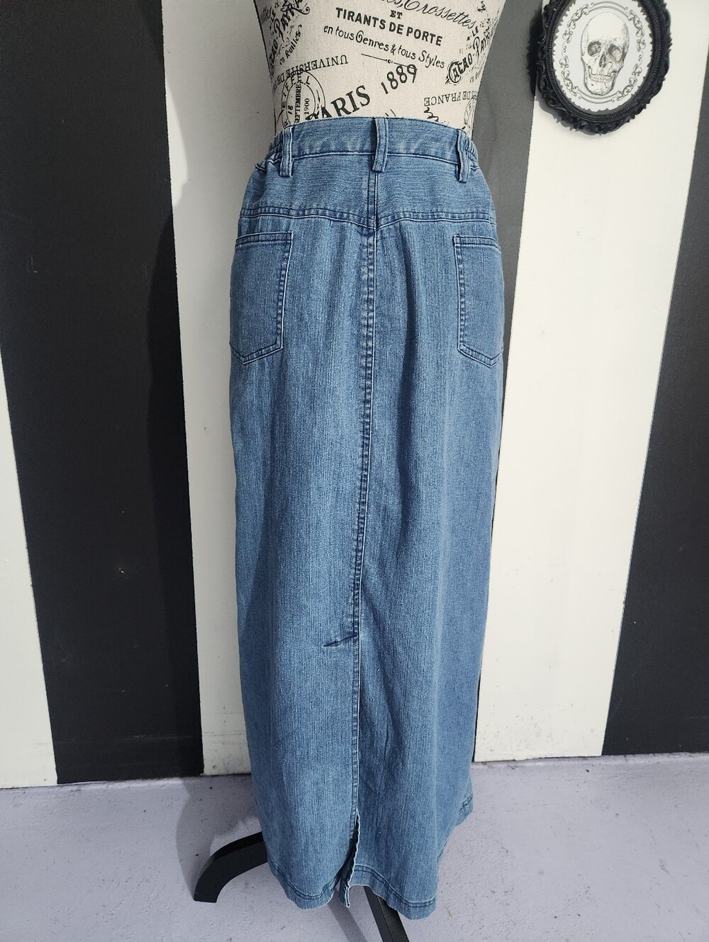 Classic Light Blue Denim Maxi Skirt - Picture 6 of 7